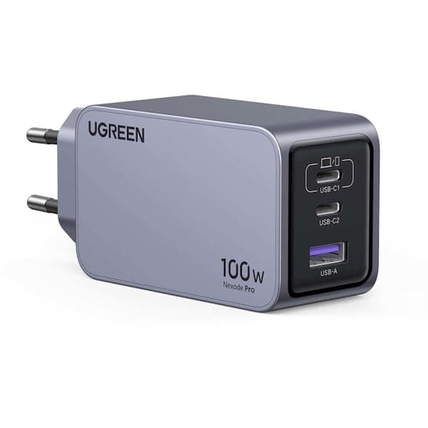 شارژر دیواری 100 وات با دو پورت USB-C و یک پورت USB-A یوگرین مدل X757 کد 25874 همراه با کابل USB-C