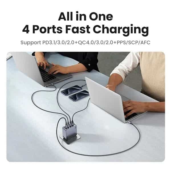 شارژر دیواری 160 وات Nexode Pro سه پورت USB-C و یک پورت USB-A یوگرین مدل X763 کد 25877 همراه با کابل 4 آمپر USB-C به طول 1.5 متر — تصویر ۷