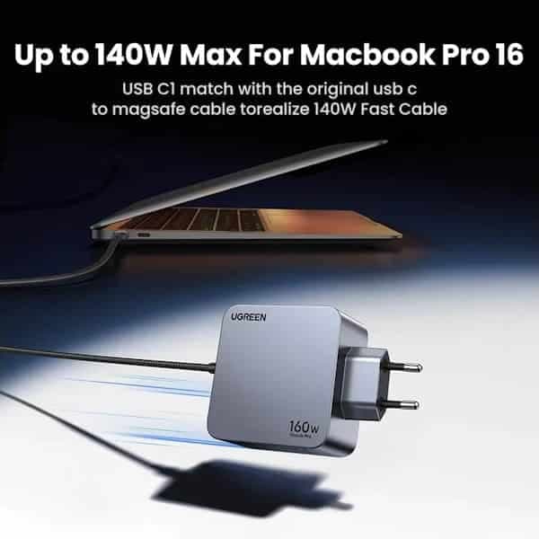 شارژر دیواری 160 وات Nexode Pro سه پورت USB-C و یک پورت USB-A یوگرین مدل X763 کد 25877 همراه با کابل 4 آمپر USB-C به طول 1.5 متر — تصویر ۵
