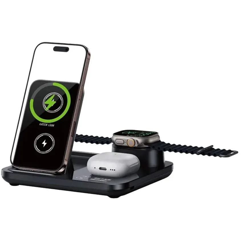 شارژر وایرلس گرین لاین مدل GN3IN1MWCBK سه کاره
