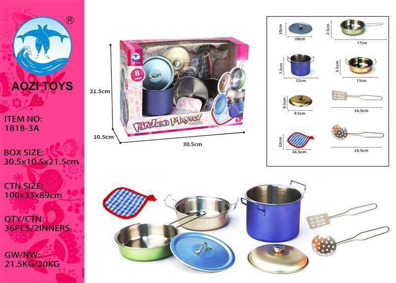 ست ظروف فلزی آشپزخانه 8 پارچه AOZI TOYS