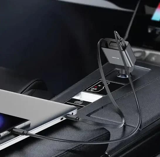 شارژر فندکی 75 وات با کابل جمع شونده گرین لاین Green Lion Retractable Car Charger GNRT75WCCGY — تصویر ۳
