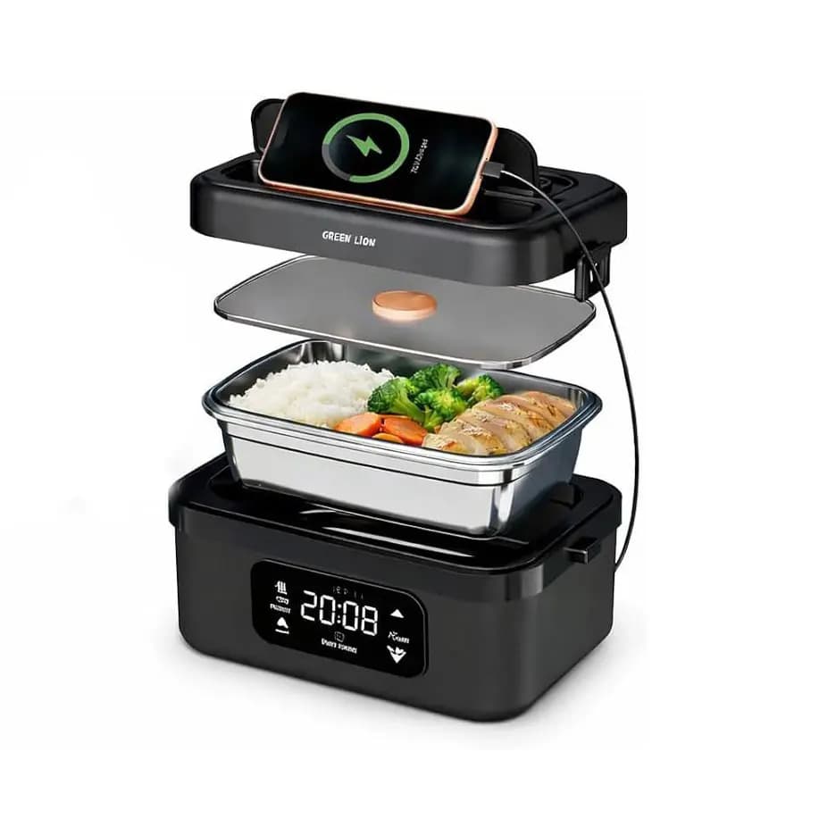 ظرف غذای الکتریکی شارژی گرین لاین مدل GLB-30 ا Green Lion Portable Lunch Box 1L Rechargeable 8000mAh — تصویر ۱۰