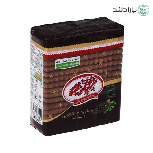 بیسکویت جو سبوسدار خوشه کاکائویی جمانه حاوی آرد جو و شهد توت – 200 گرم