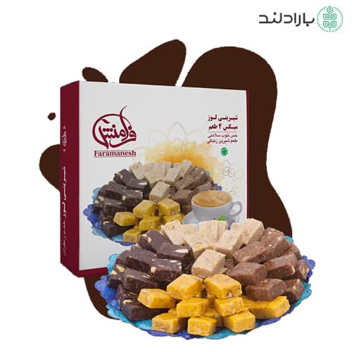 شیرینی لوز رژیمی نارگیلی میکس سه طعم بدون قند و بدون گلوتن فرامنش