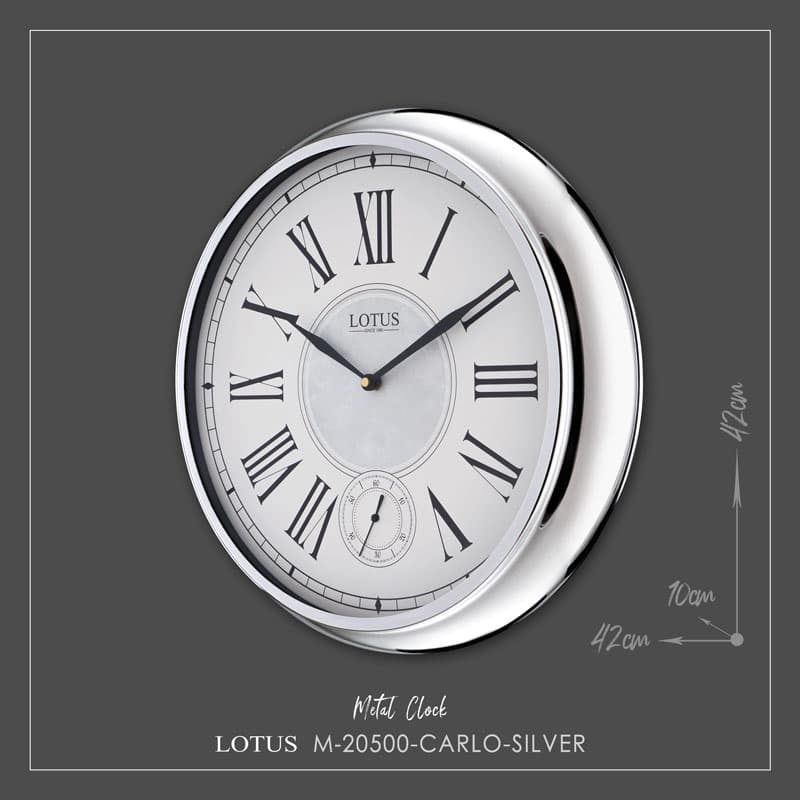 ساعت دیواری فلزی لوتوس مدل CARLO کد M-20500 رنگ SILVER — تصویر ۶