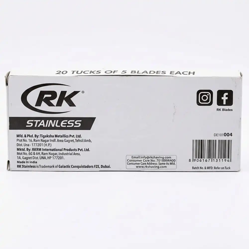 تیغ اصلاح سنتی RK مدل استنلس (Stainless) اورجینال بسته ۱۰۰ عددی (نیم بکس) — تصویر ۳