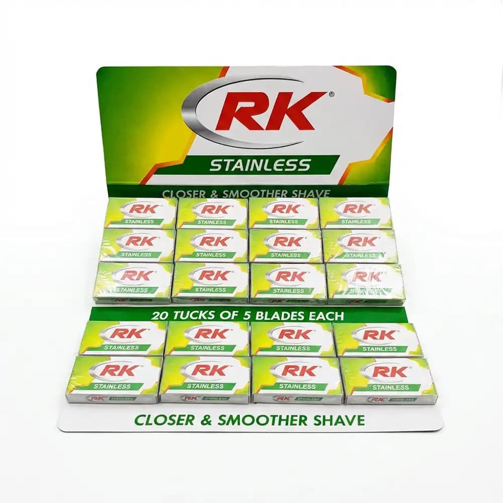 تیغ اصلاح سنتی RK مدل استنلس (Stainless) اورجینال بسته ۱۰۰ عددی (نیم بکس)