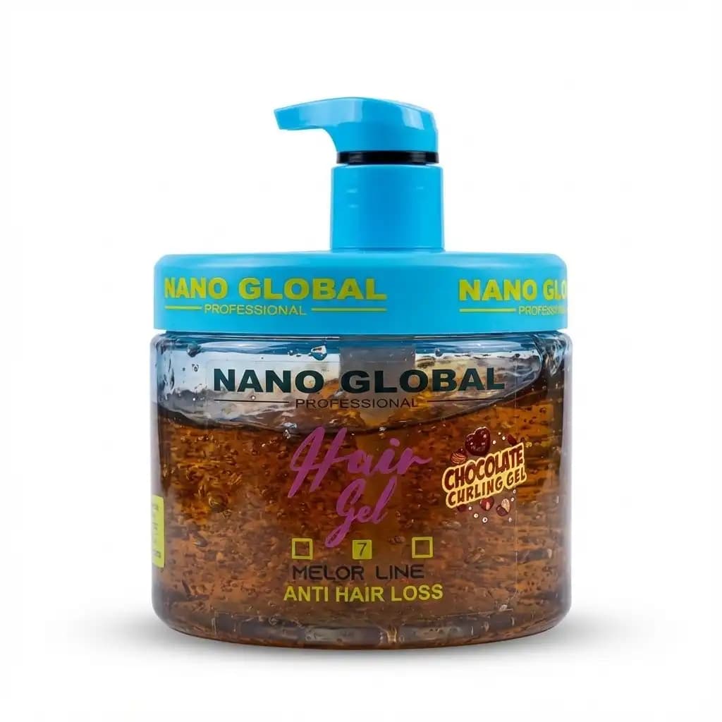 ژل موی شکلاتی نانو گلوبال Nano Global مدل آبی ضد ریزش و حالت دهنده مو حجم 500 میلی لیتر