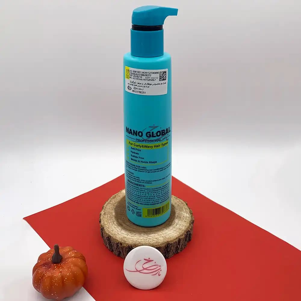 کرم ژل حالت دهنده موی فر Style Cream Gel نانو گلوبال Nano Global فاقد سولفات و ضد وز آبی حجم 350 میلی لیتر — تصویر ۳