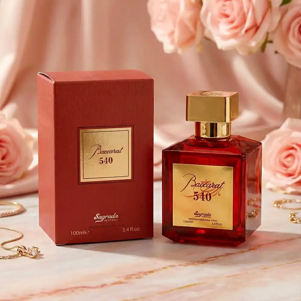 ادو پرفیوم زنانه ساگرادا Sagrada مدل Baccarat 540 رایحه باکارات رژ قرمز حجم 100 میلی لیتری — تصویر ۳