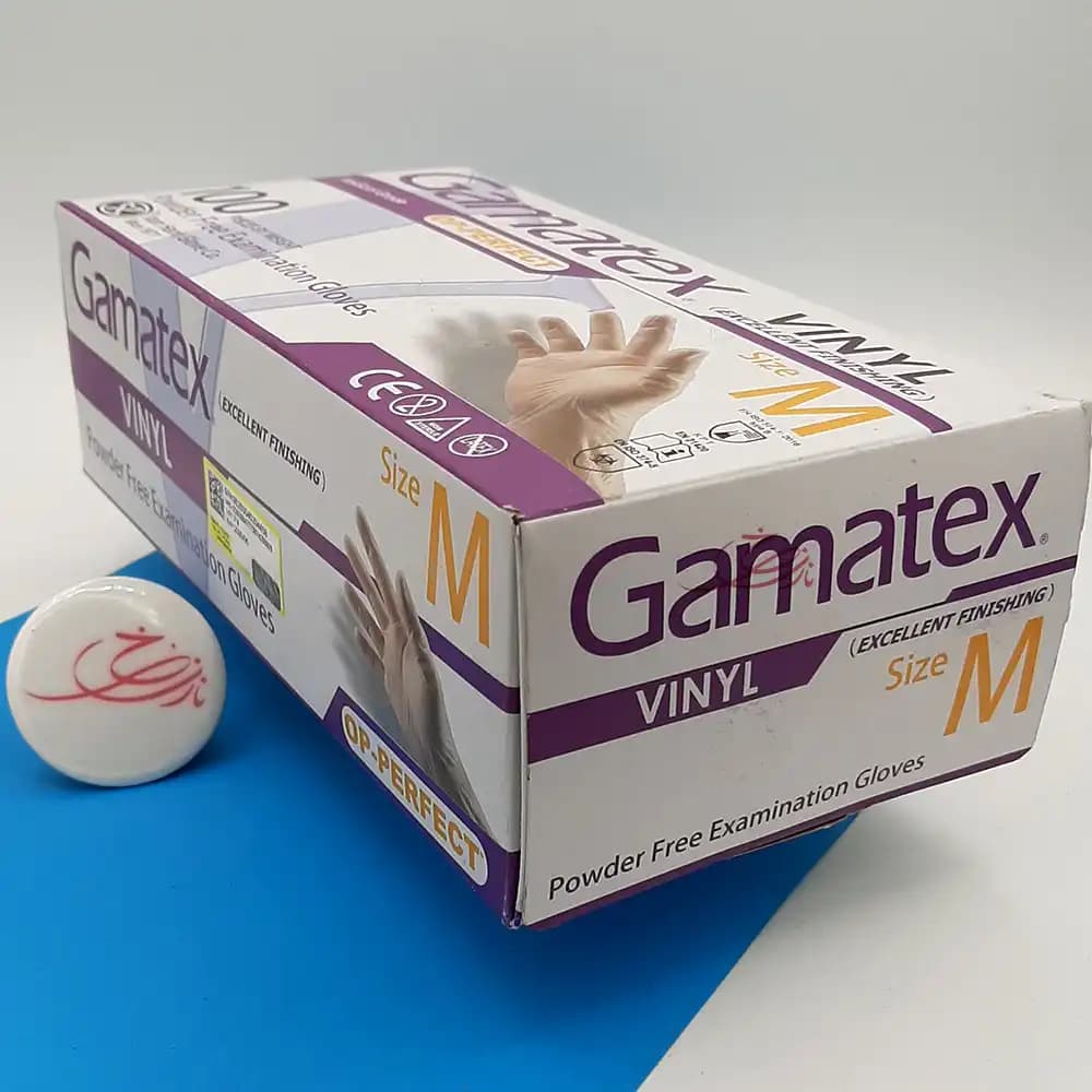 دستکش یک بار مصرف وینیل VINYL گاماتکس Gamatex OP-PERFECT بدون پودر سایز M بسته 100 عددی — تصویر ۴