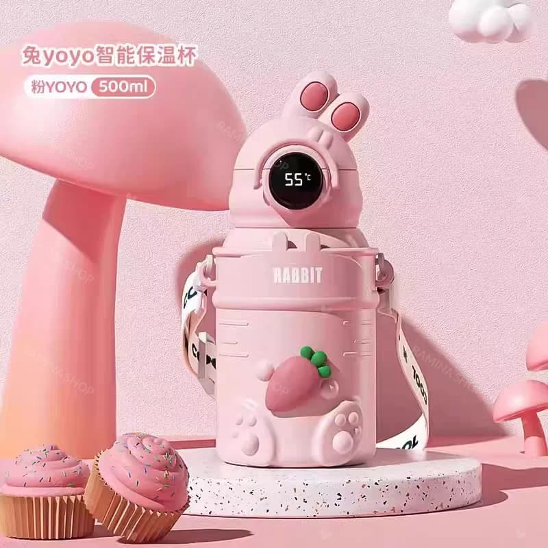 قمقمه استیل نی دار همراه کاور طرح خرگوش یویو Yoyo — تصویر ۸