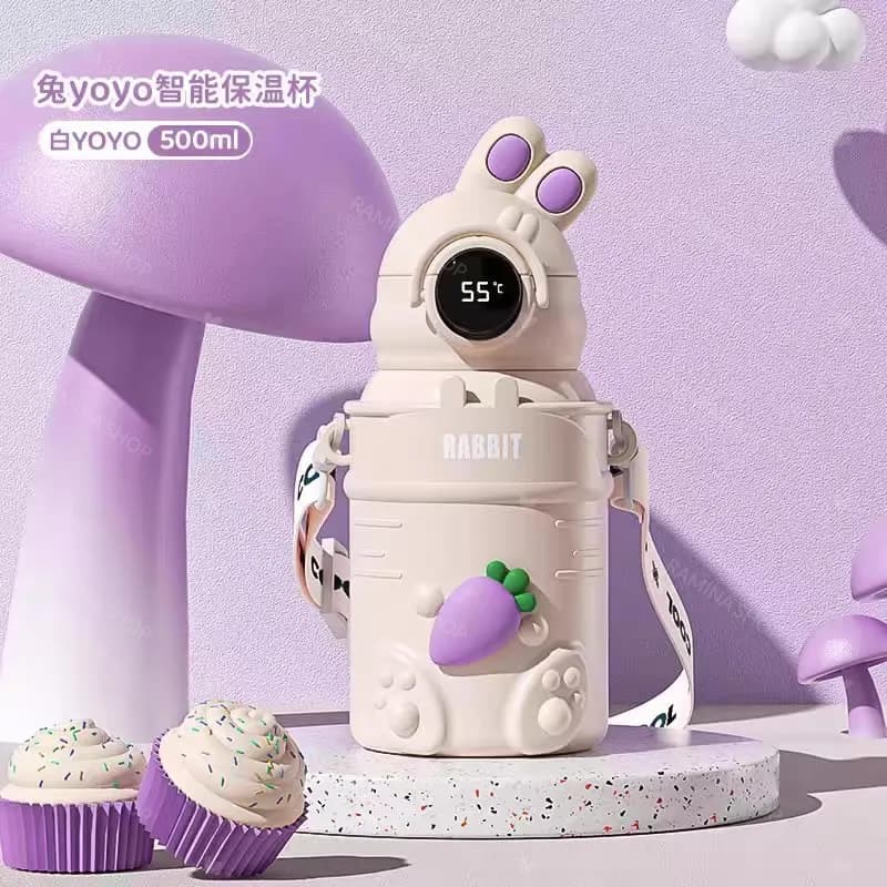 قمقمه استیل نی دار همراه کاور طرح خرگوش یویو Yoyo — تصویر ۷