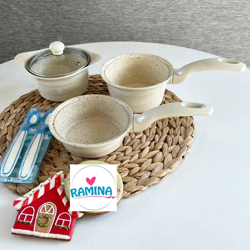 سرویس قابلمه گرانیتی 4 پارچه نوزاد مدل دیاکو کرم عروس Aroos