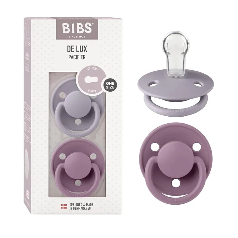 پستانک گرد نوزاد 0 تا 36 ماه De Lux طوسی و بنفش 2 عددی بیبس Bibs