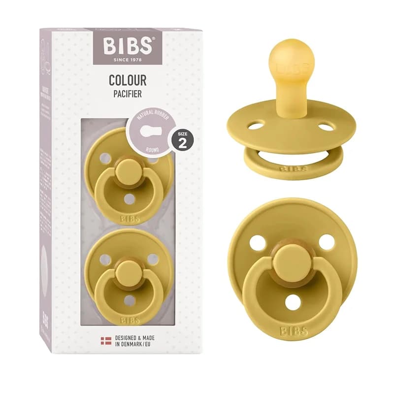 پستانک لاتکس سر گرد نوزاد 0 تا 6 ماه COLOUR خردلی 2 عددی بیبس Bibs — تصویر ۲