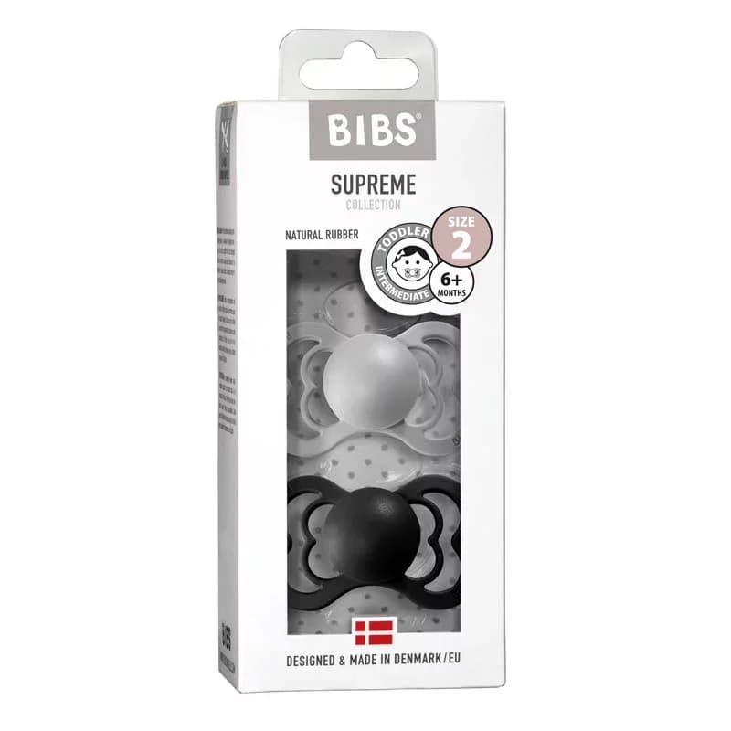 پستانک بادامی لاتکس 6 تا 18 ماه مدل Suprem دو عددی مشکی و طوسی روشن بیبس Bibs