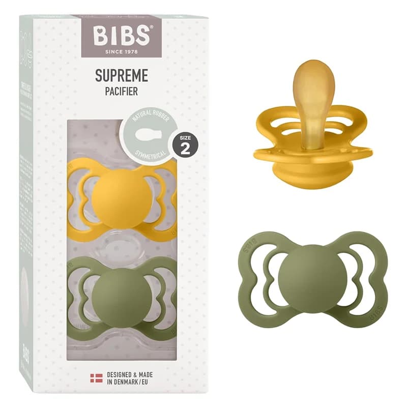 پستانک بادامی لاتکس 6 تا 18 ماه مدل Supreme زیتونی و عسلی 2 عددی بیبس Bibs — تصویر ۲