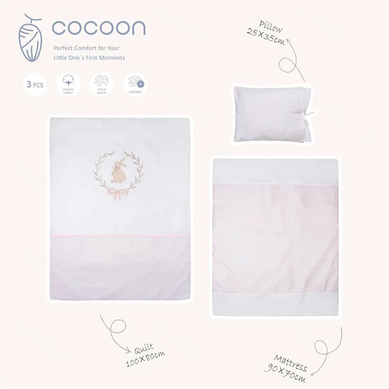 ست سه تکه خواب نوزاد دخترانه طرح خرگوش کلاسیک Cocoon — تصویر ۴