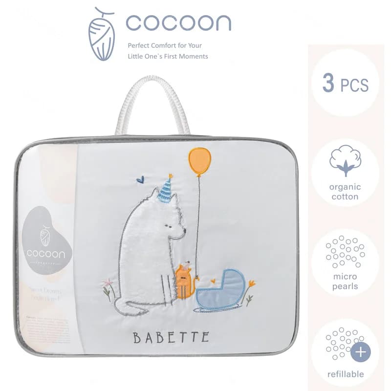 سرویس رختخواب سه تکه نوزادی پسرانه طرح تولد گربه Cocoon — تصویر ۴