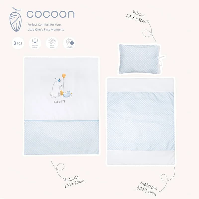 سرویس رختخواب سه تکه نوزادی پسرانه طرح تولد گربه Cocoon — تصویر ۳