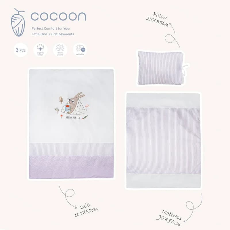 سرویس رختخواب سه تکه نوزادی دخترانه طرح خرگوش Cocoon — تصویر ۴