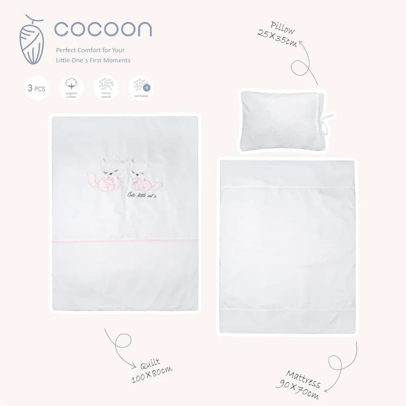 سرویس خواب 3 تکه نوزادی دخترانه طرح گربه های کوچولو Cocoon — تصویر ۳