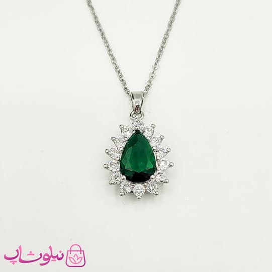 گردنبند دخترانه استیل نگیندار با سنگ سبز کد 1088