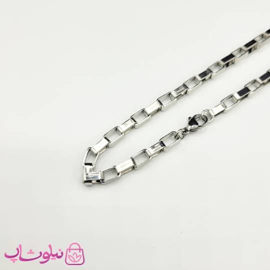 زنجیر گردنبند مردانه باکس (آجری) استیل نقره ای 60 سانت 4 میل کد 868