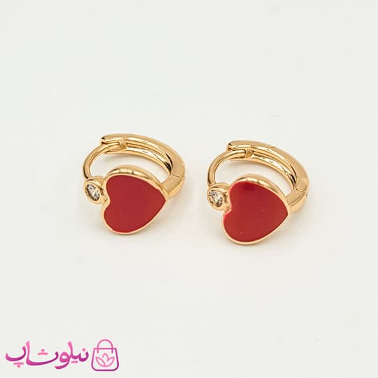 گوشواره حلقه ای ژوپینگ مدل قلب قرمز کد 791