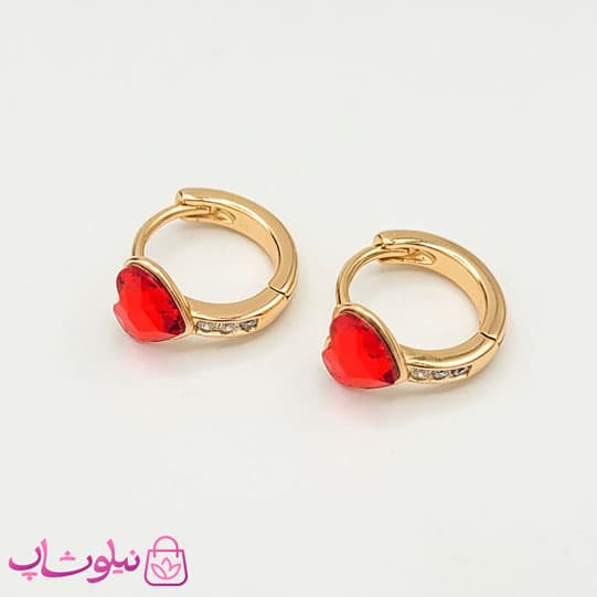 گوشواره حلقه ای ژوپینگ مدل قلب قرمز شفاف کد 598 — تصویر ۴