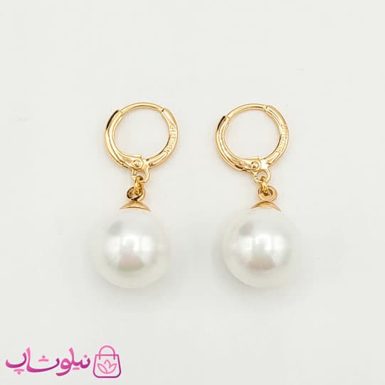 گوشواره زنانه ژوپینگ با آویز مروارید سفید قطر 1 سانت کد 3791 — تصویر ۵