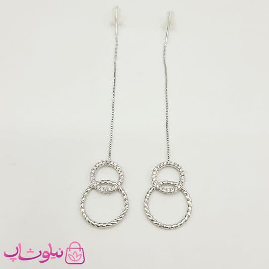 گوشواره بخیه ای ژوپینگ مدل دایره نقره ای کد 1296