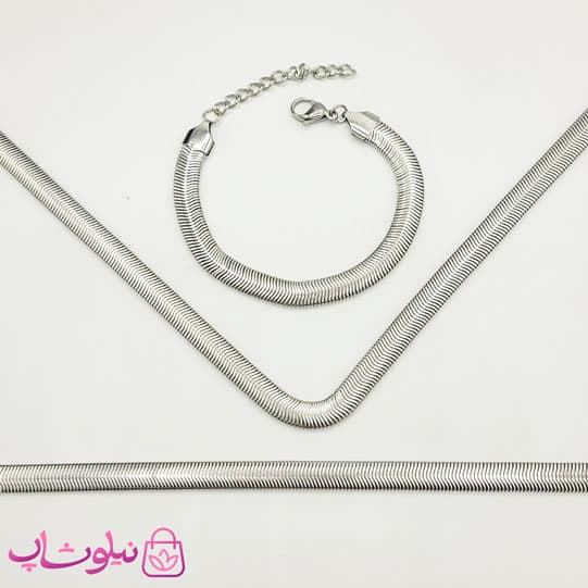 گردنبند/ دستبند/ پابند هرینگبون نرم نقره ای ضخامت 7 میل