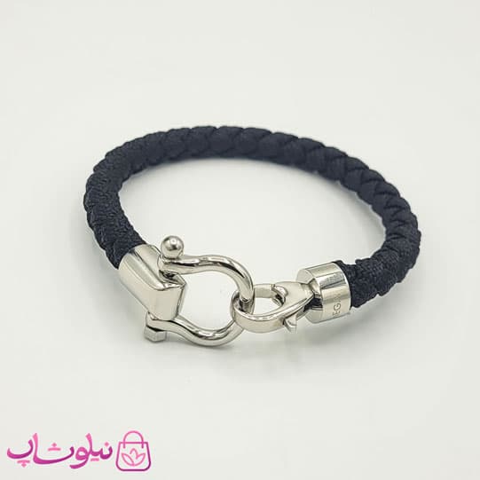 دستبند امگا برزنتی یا کنفی مشکی مردانه با قفل نقره ای کیفیت مستر کد 1100 — تصویر ۶