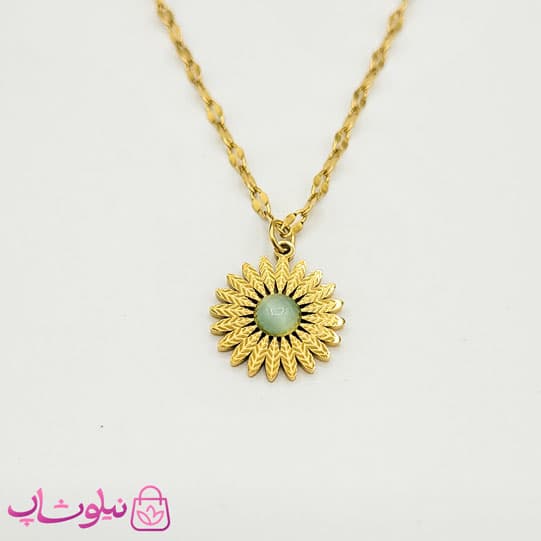 گردنبند ظریف دخترانه مدل خورشید با سنگ سبز کد 691