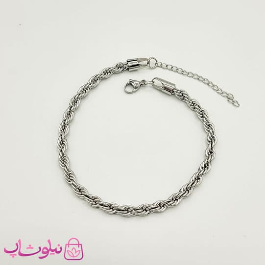 پابند زنانه طنابی استیل نقره ای عرض 5 میل کد 1795