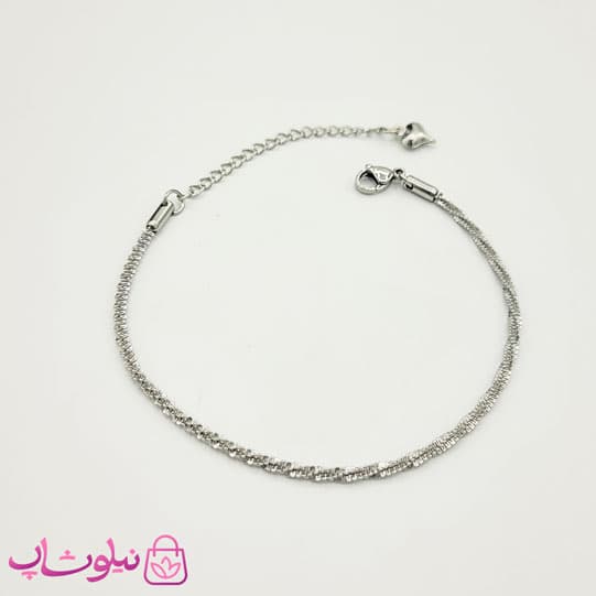 دستبند زنانه مدل زنجیر خاویاری استیل نقره ای کد 591