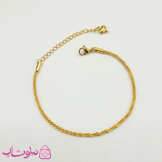 دستبند زنانه مدل زنجیر خاویاری استیل طلایی کد 99