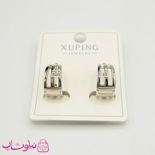 گوشواره حلقه ای پهن ژوپینگ طرحدار سیلور کد 571