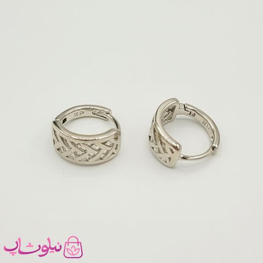 گوشواره حلقه ای پهن کوچک ژوپینگ نقره ای کد 571 — تصویر ۲