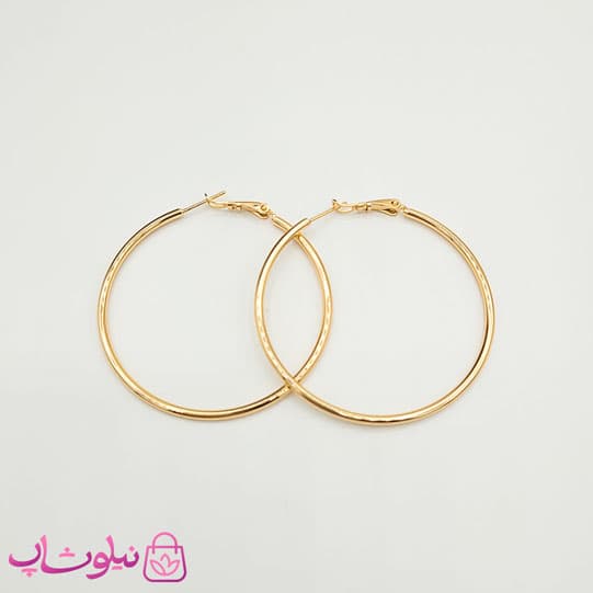 گوشواره حلقه ای ژوپینگ ساده طلایی قطر 5.5 سانت کد 2398 — تصویر ۲
