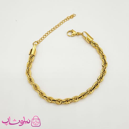 دستبند زنانه استیل مدل طنابی طلایی عرض 5 میل کد 159