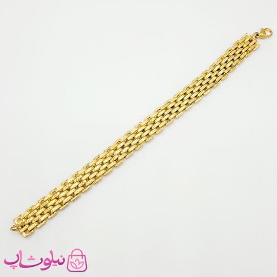 دستبند مردانه طلایی استیل طرح رولکس کد 145 — تصویر ۵