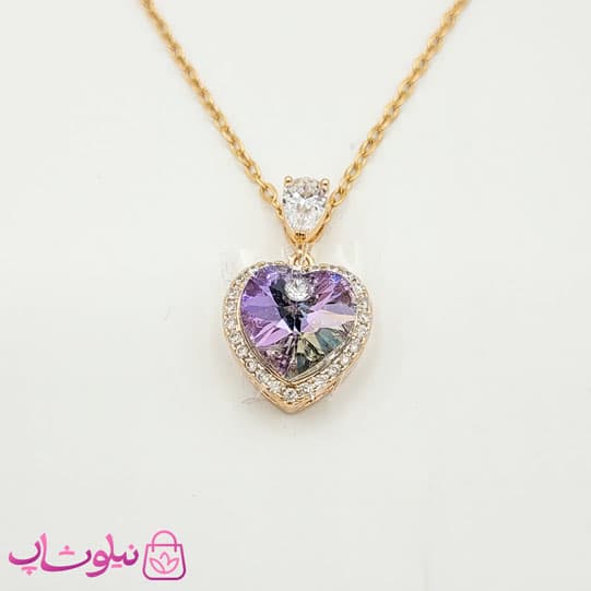گردنبند سواروسکی ژوپینگ مدل قلب بنفش کد 2981