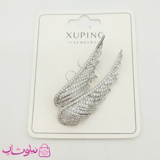 گل سینه ژوپینگ مدل پر نقره ای پرنگین کد 3591
