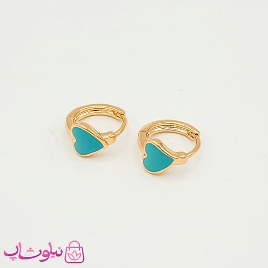 گوشواره حلقه ای ریز ژوپینگ مدل قلب آبی کد 34
