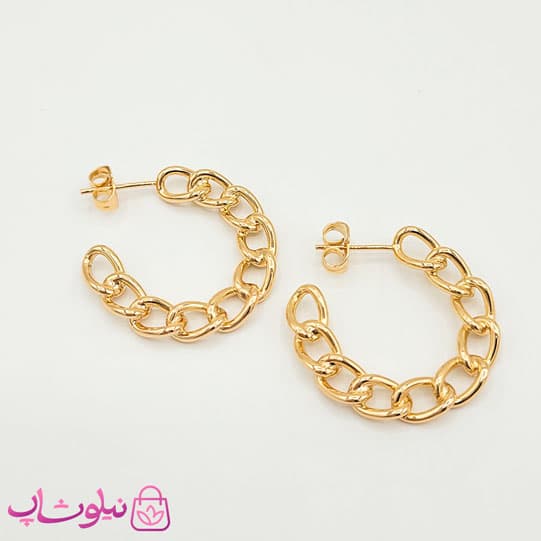 گوشواره حلقه ای ژوپینگ مدل کارتیه طلایی کد 1090 — تصویر ۳
