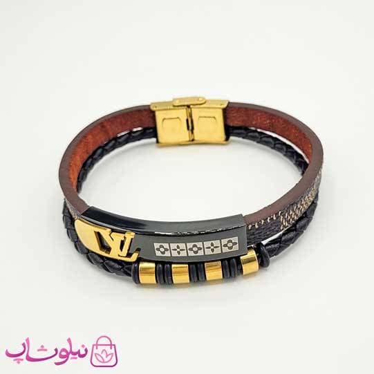 دستبند مردانه چرم و استیل مدل لویی ویتون